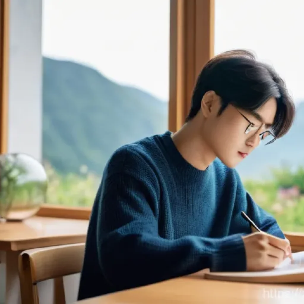 국어 학습 계획표 작성 - **Prompt:** A young adult (early 20s, gender-neutral) with a hopeful and determined expression, sitt...