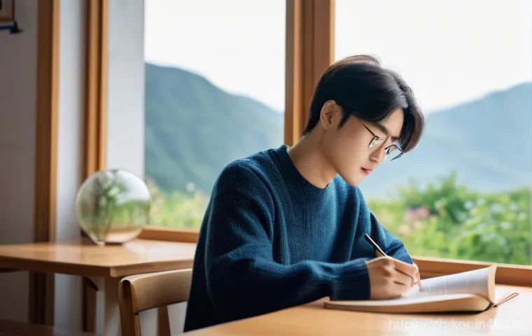 국어 학습 계획표 작성 - **Prompt:** A young adult (early 20s, gender-neutral) with a hopeful and determined expression, sitt...