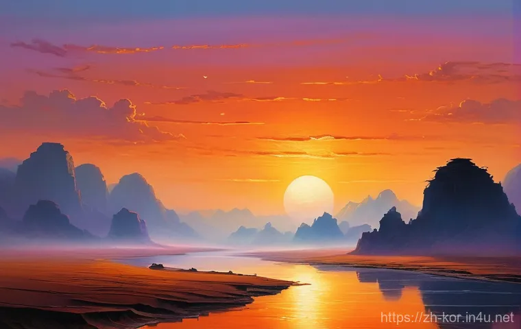 국어 문학 교육에서의 시각 자료 활용 - **Prompt:** A panoramic and serene landscape inspired by classical Chinese Tang Dynasty poetry, spec...