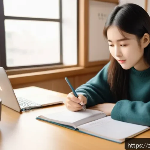 국어 문법 지도법 - A cozy study room scene featuring a young adult female student practicing Korean grammar with textbo...