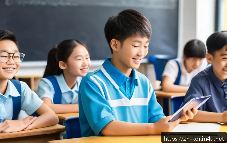 국어 교육에서의 소크라테스식 질문법 - A modern Chinese classroom scene with diverse students actively engaging in a group discussion, seat...