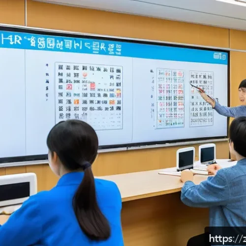한글 맞춤법 최신 개정안 - A modern classroom scene featuring a diverse group of adult Korean language learners sitting at desk...
