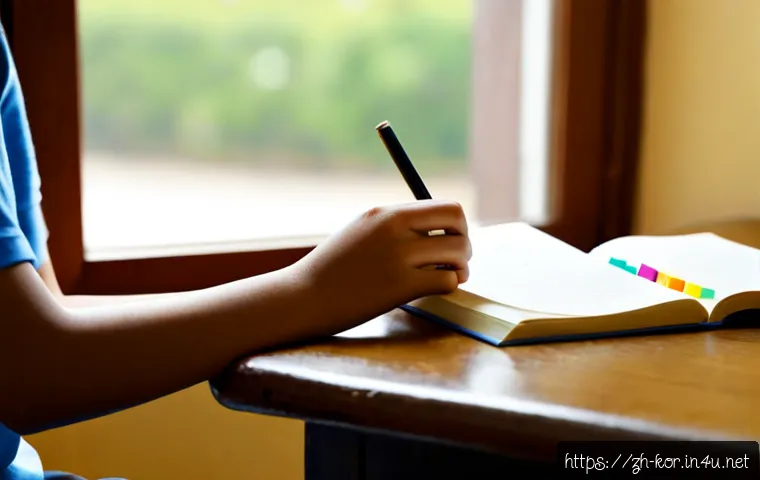 국어 독서록 작성법 - Photorealistic study scene of a Chinese middle-school student creating a reading journal at a tidy w...