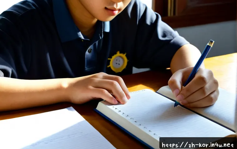 국어 시험 고득점 전략 - Photorealistic study scene of a focused East Asian high school student preparing for a language arts...